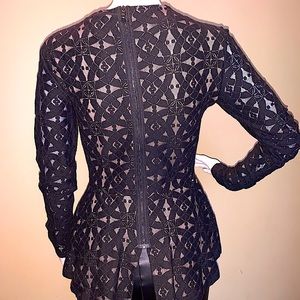 BCBGMAXAZRIA “Estelle” lace peplum top.